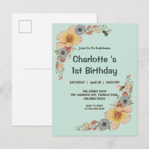 Sweet to bee Bumble Wildlfower Spring Birthday Par Invitation Postcard
