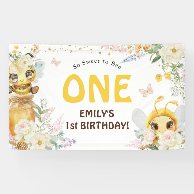 Sweet to Bee ONE' 1st Birthday Banner (Horizontal)