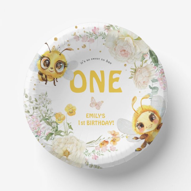 Sweet to Bee ONE' 1st Birthday Paper Plate (Front)