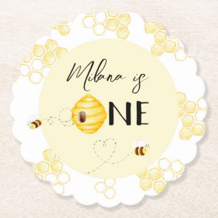Sweet to bee one Bee 1st birthday Paper Coaster