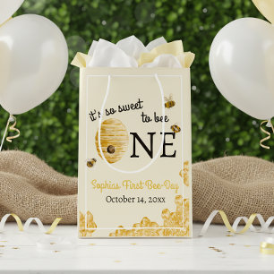 Sweet To Bee One First Birthday Watercolor Bees Medium Gift Bag