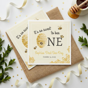 Sweet To Bee One First Birthday Watercolor Bees Napkin