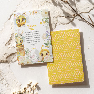 Sweet to Bee ONE Floral Personalized Bee Birthday Thank You Card