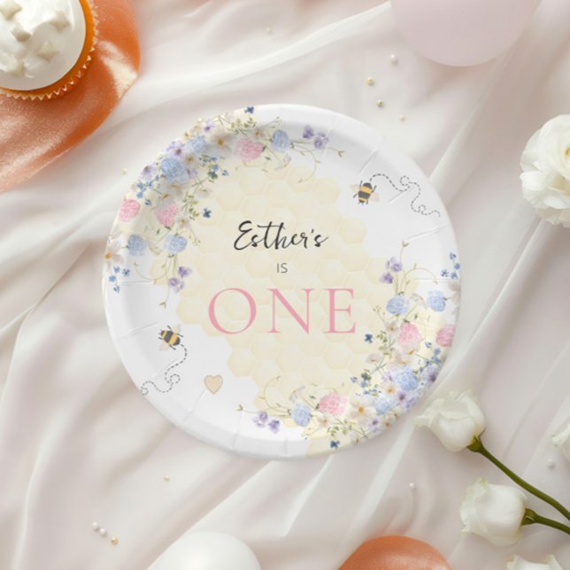 Sweet To Bee One Pastel First Birthday Paper Plate (Creator Uploaded)