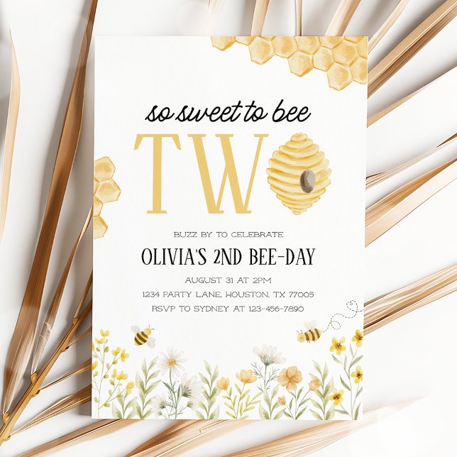 Sweet to Bee Two Bee 2nd Birthday Invitation (Creator Uploaded)