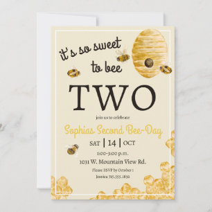 Sweet to Bee Two Honeycomb Bees 2nd Birthday Party Invitation