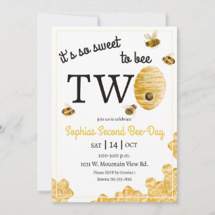 Sweet to Bee Two Honeycomb Bees Second Birthday Invitation
