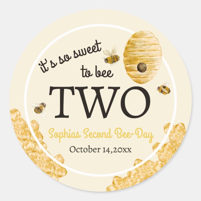 Sweet To Bee Two Second Birthday Bees Honeycomb Classic Round Sticker (Front)