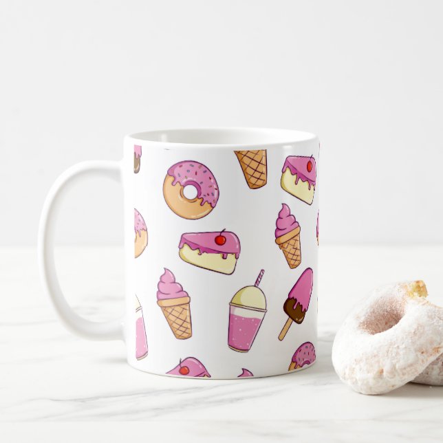 Sweet Tooth Dessert Pattern  Coffee Mug (With Donut)