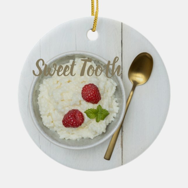 Sweet Tooth rice pudding with raspberries dessert Ceramic Ornament (Front)