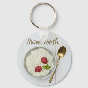 Sweet Tooth rice pudding with raspberries dessert Keychain