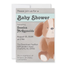 Sweet Toy Dog Grey and Teal Baby Shower Invitation