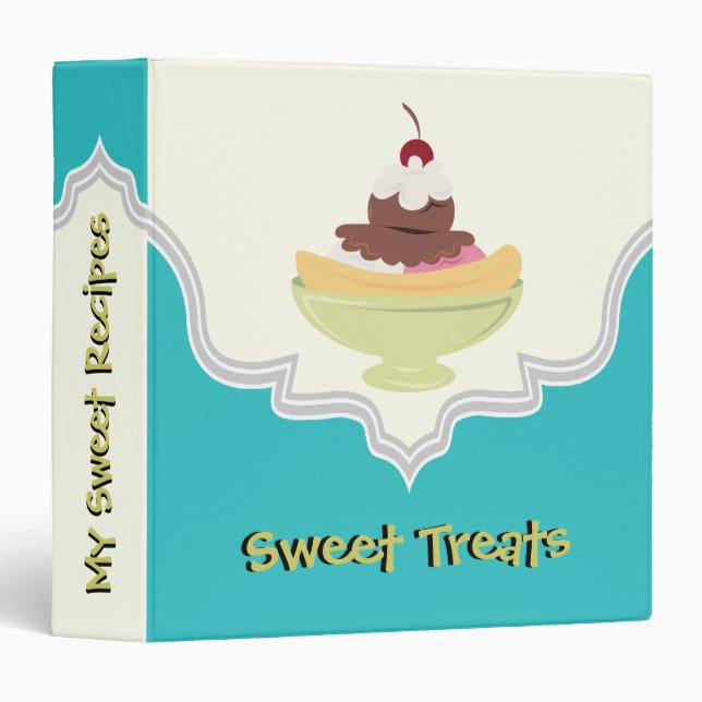 Sweet Traitements turquoise, classeur de recettes  (Devant/Côté)