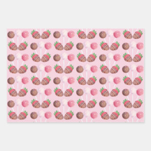 Sweet Treat Chocolate Strawberries And Cake Pops Wrapping Paper Sheet