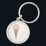 Sweet Treat Pink Ice Cream Cone Sprinkles CUSTOM Keychain<br><div class="desc">Customize this cute keychain with your own text,  your name or anything else you like. Get ready for summer with this sweet ice cream cone design,  hand drawn by me for you! Check my shop for lots more matching items!</div>