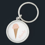 Sweet Treat Pink Ice Cream Cone Sprinkles CUSTOM Keychain<br><div class="desc">Customize this cute keychain with your own text,  your name or anything else you like. Get ready for summer with this sweet ice cream cone design,  hand drawn by me for you! Check my shop for lots more matching items!</div>