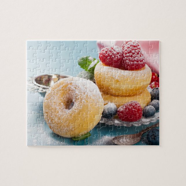 Sweet Treat Raspberry Blueberry Dusted Doughnuts Jigsaw Puzzle (Horizontal)