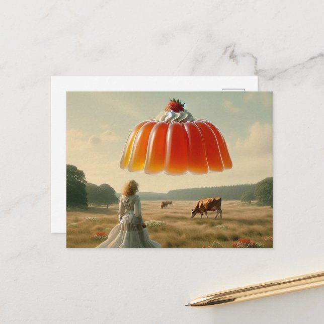 Sweet Treat UFO with whipped cream and strawberry Postcard (Front/Back In Situ)