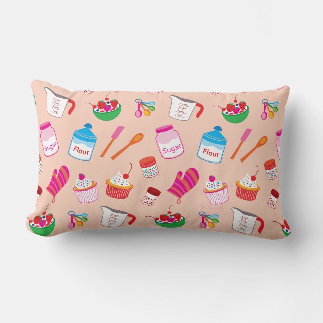 Sweet Treats Baking Pattern Lumbar Pillow (Front)
