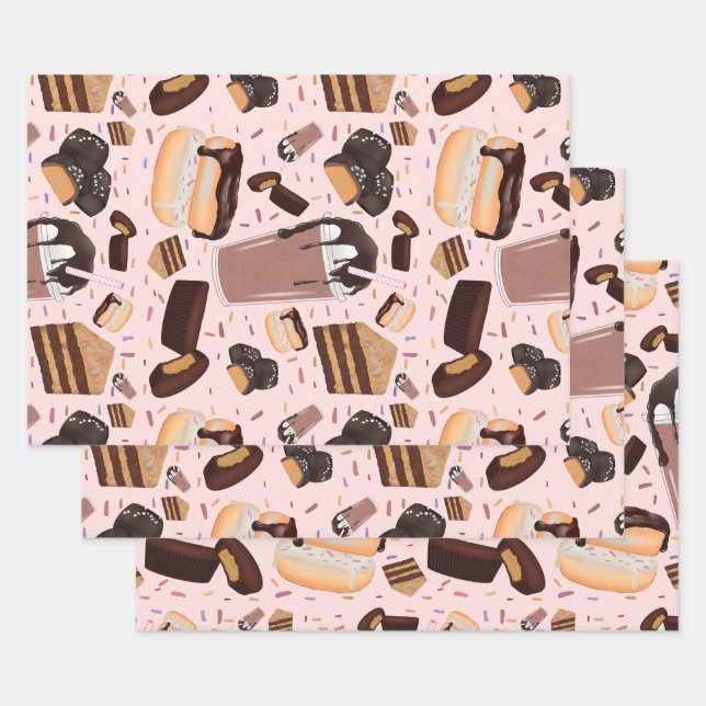 Sweet Treats Chocolate Doughnut Mocha Peanut Butte Wrapping Paper Sheet (Set)