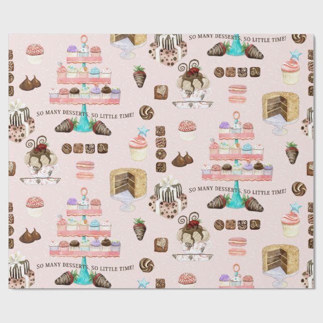 Sweet Treats Cupcakes Chocolates n Cakes Decoupage Wrapping Paper (Flat)