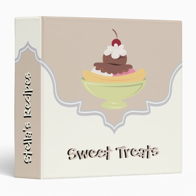 Sweet Treats latte, ivory recipe binder (Front/Spine)