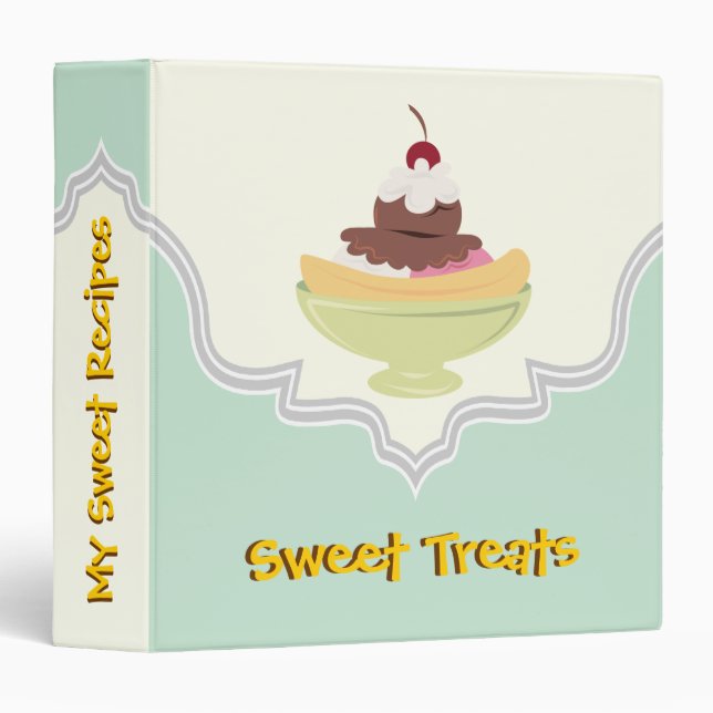 Sweet Treats mint green, ivory recipe binder (Front/Spine)