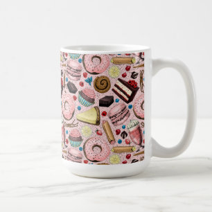 Sweet treats on pink coffee mug