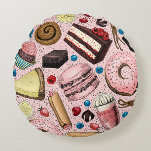 Sweet treats on pink round pillow
