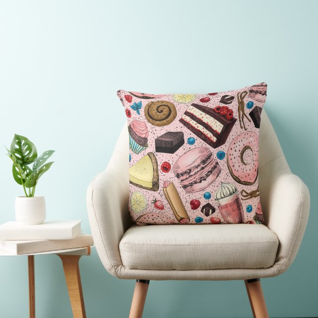 Sweet treats on pink throw pillow (Chair)