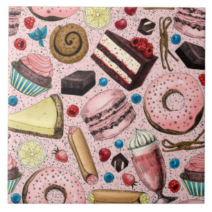 Sweet treats on pink tile