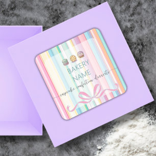 Sweet treats packaging Pastel Stripes Cute Square Sticker