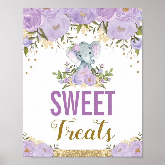 Sweet Treats Purple Elephant Lavender Floral Favou Poster (Front)