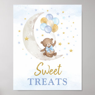 Sweet Treats Teddy Bear Blue Gold Balloons Poster