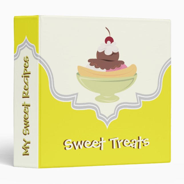 Sweet Treats yellow, ivory recipe binder (Front/Spine)