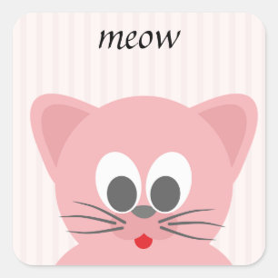 Sweet Trendy Pink Cat Square Sticker