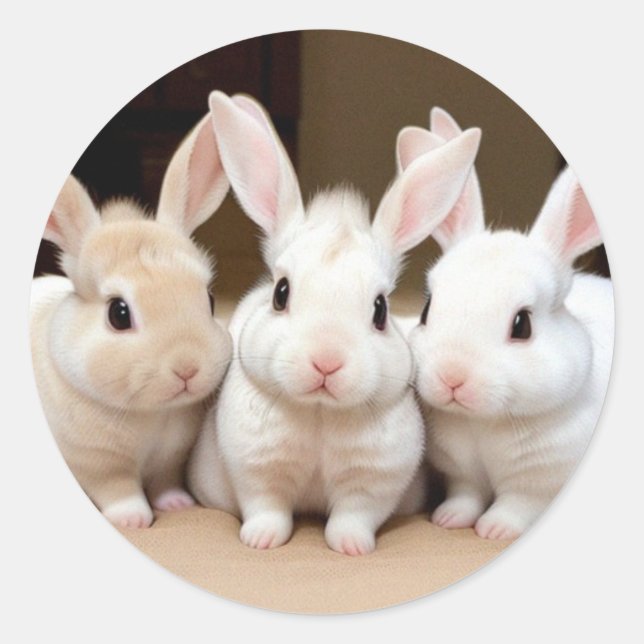 Sweet Trio of Fluffy Bunnies Classic Round Sticker (Front)