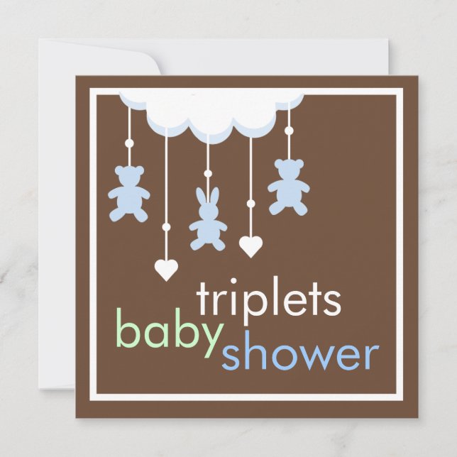 Sweet Triplets Boys Mobile Baby shower Invitation (Devant)