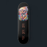 *~* Sweet Troll AP89 Neon Black Initials Flower Skateboard<br><div class="desc">(Search code AP89 for Troll items and AP88 for medieval theme items ) Easily Transfer to other Zazzle Products. BLACK background Skateboard. The NEON colours just pop the TROLL images and LETTERS. Customize / Personalize your INITIALS / MONOGRAM. Whimsical Cute funny Long Hair Troll . Bright RAINBOW neon colours. This...</div>