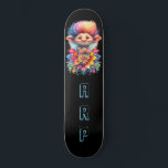 *~* Sweet Troll AP89 Neon Rainbow Initials Flower Skateboard<br><div class="desc">(Search code AP89 for Troll items and AP88 for medieval theme items ) Easily Transfer to other Zazzle Products. BLACK background Skateboard. The NEON Rainbow colours just pop the TROLL images and LETTERS. Customize / Personalize your INITIALS / MONOGRAM. Whimsical Cute funny Long Hair Troll . Bright RAINBOW neon colours....</div>