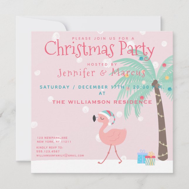 Sweet Tropical Santa Flamingo Christmas Party Invitation (Front)