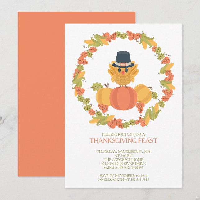 Sweet Turquie Day Thanksgiving Dîner Invitation (Devant / Derrière)
