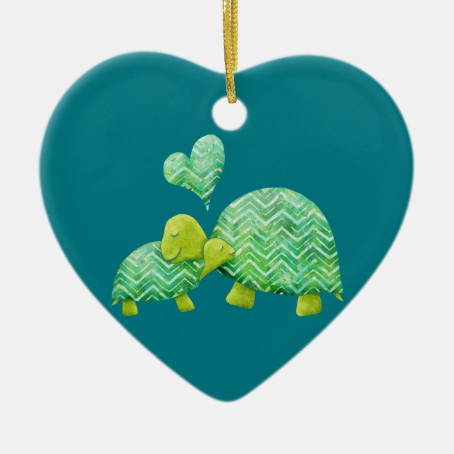 Sweet Turtle Hugs Mom and Baby Ceramic Ornament (Front)