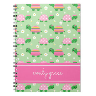 Sweet Turtles   Preppy Pink and Green Turtles Notebook