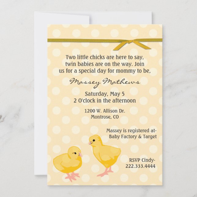 Sweet Twin Chicks Shower Invitation (Front)