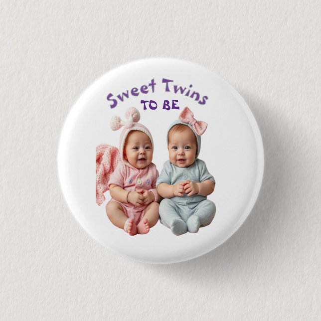 Sweet Twins in Coordinated Pastels 1 Inch Round Button (Front)