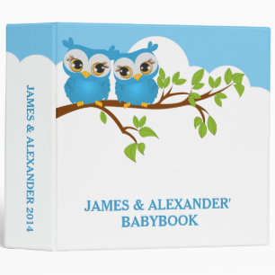 Sweet Twins Owls Boy Baby Photo Album Binder