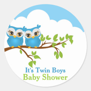 Sweet Twins Owls Boy Baby Shower Sticker