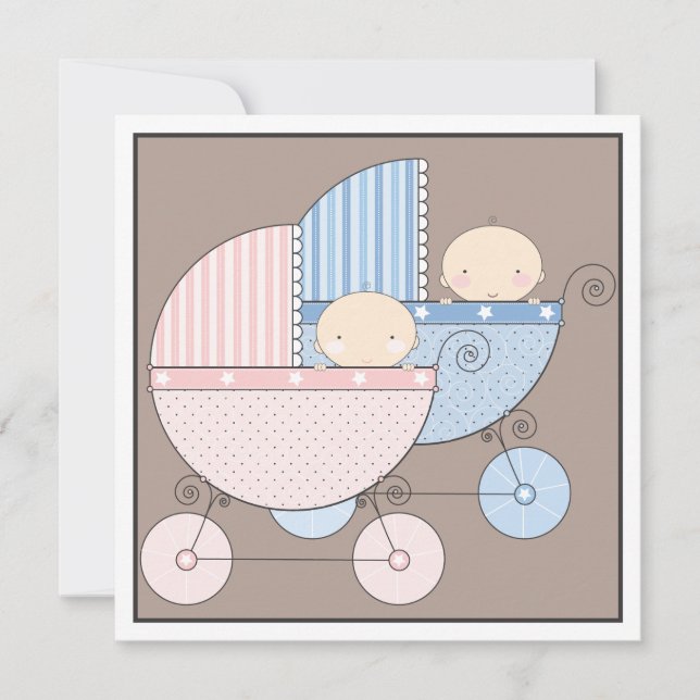 Sweet Twins Two Carriage Baby Shower Invitation (Front)