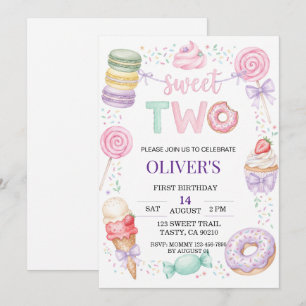 Sweet Two Pastel Dessert 2nd Birthday Invite